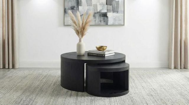 Coaster® Sweeney 2-Piece Black Round Wood Occasional Nesting Table Set-1