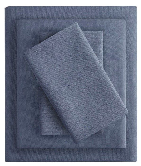 Olliix by Clean Spaces Charcoal Infused Indigo Full Solid Microfiber Sheet Set-0