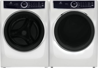 Electrolux® White Front Load Washer & Gas Dryer Laundry Pair Front view of the Electrolux® White Front Load Washer & Gas Dryer Laundry Pair