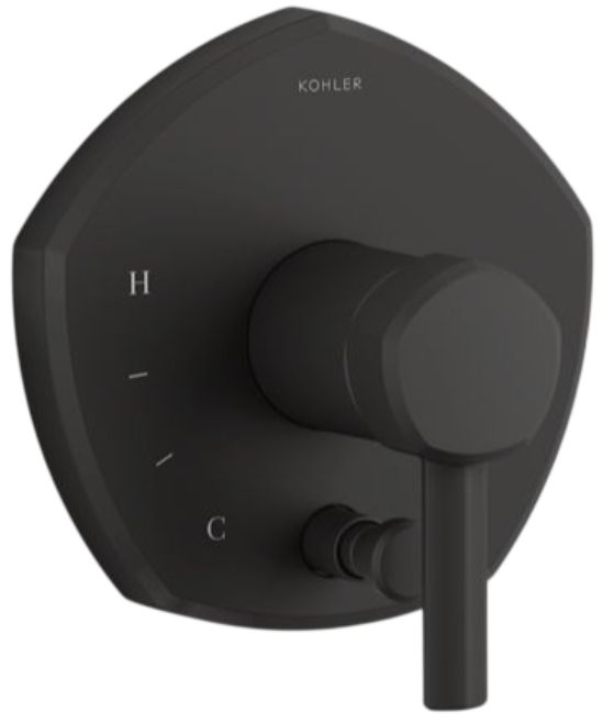 KOHLER® Occasion® Rite-Temp® Matte Black Valve Trim with Push-Button Diverter and Lever Handle-0