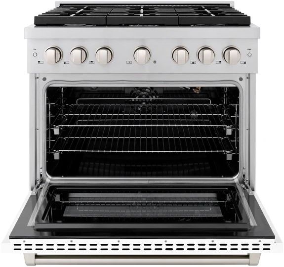 ZLINE 36" Stainless Steel Pro Style Gas Range with White Matte Door-1