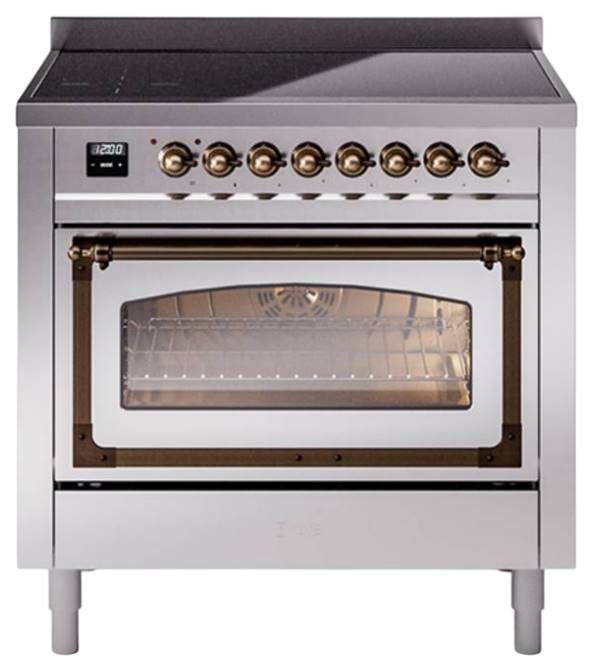 Ilve® Nostalgie II Noblesse 36'' Stainless Steel Pro Style Induction Range with Burnished Trim-0