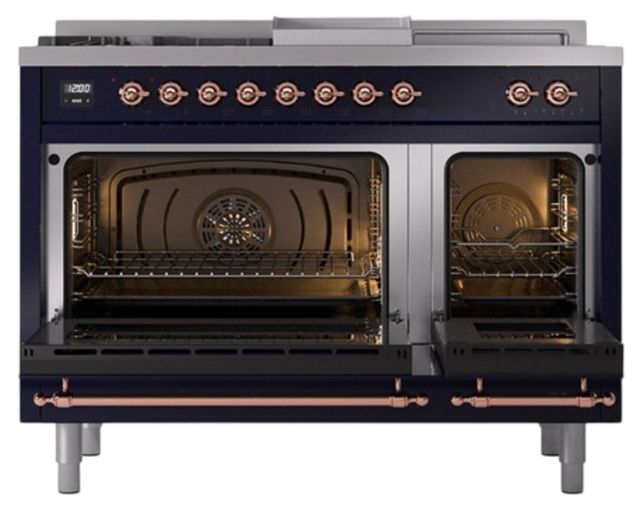 Ilve® Nostalgie II Noblesse 48'' Midnight Blue Pro Style Dual Fuel Range with Copper Trim-2