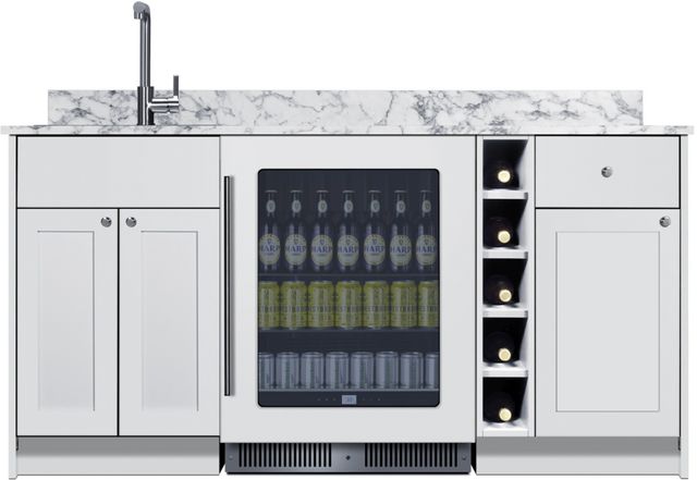 Summit® TurnKey Oasis 69" White Wet Bar with 4.7 Cu. Ft. Built-In Beverage Center and Stainless Steel Sink with Faucet-0