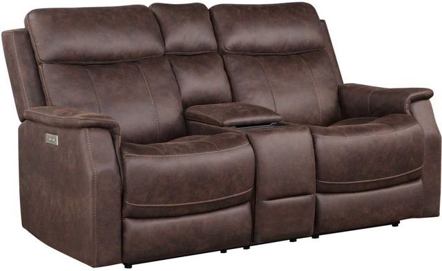 Steve Silver Co. Valencia Walnut Dual-Power Reclining Loveseat with Console-0