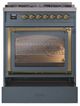 Ilve® Nostalgie II Noblesse 30" Blue Gray Pro Style Dual Fuel Range with Brass Trim-3