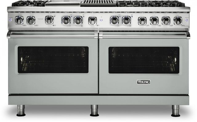 Viking® 5 Series 60" Arctic Grey Pro Style Dual Fuel Natural Gas Range with 12" Griddle and 12" Grill-0
