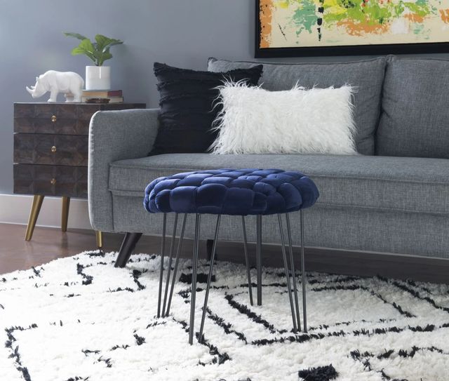 Powell® Scarlet Navy Round Ottoman Stool-4