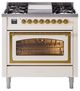 Ilve® Nostalgie II Noblesse 36'' Antique White Pro Style Dual Fuel Range with Brass Trim-0
