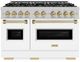 ZLINE Autograph Edition 48" 6.7 cu. ft. Dual Fuel Range with 8 Burner DuoPro™ Cooktop and Dual Ovens in Satin Stainless Steel with White Matte Doors and Champagne Bronze Accents-0