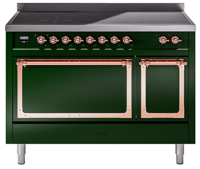 Ilve® Nostalgie II Noblesse 48'' Emerald Green Pro Style Induction Range with Copper Trim-0