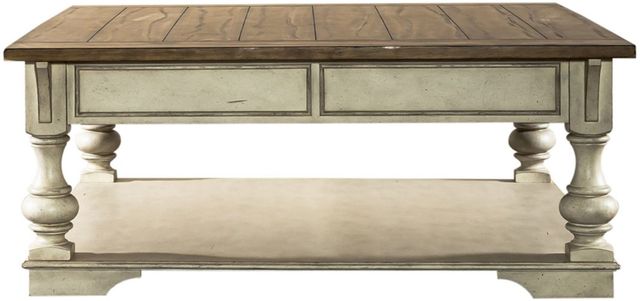 Liberty Furniture Morgan Creek Wirebrushed Tobacco Cocktail Table with Antique White Base-3