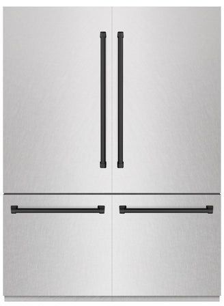 ZLINE Autograph Edition 60" 32.2 Cu. Ft. Satin Stainless Steel Built-In French Door Refrigerator with Matte Black Accents-0