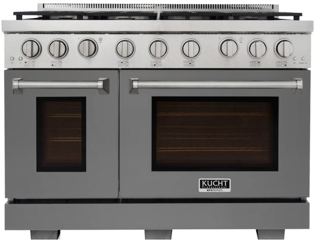 Kucht Professional KFX Series 48" Stainless Steel Pro Style Liquid Propane Gas Range with Cement Gray Door and True Simmer Burners-0