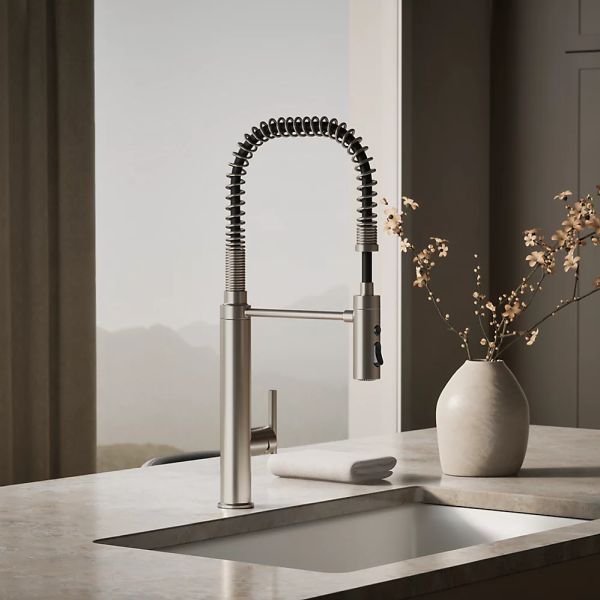 KOHLER® Purist® Vibrant Stainless Semi-Professional Kitchen Sink Faucet with 3-Function Sprayhead-1