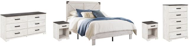 Signature Design by Ashley® Shawburn 5-Piece Whitewash Full Crossbuck Panel Platform  Bed Set-0