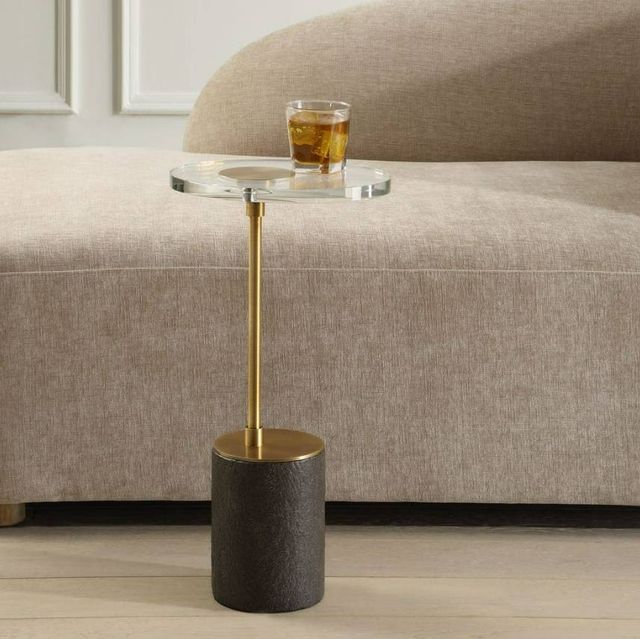 Uttermost® Kaufman Crystal Top Accent Table with Antique Brass/Black Base-1