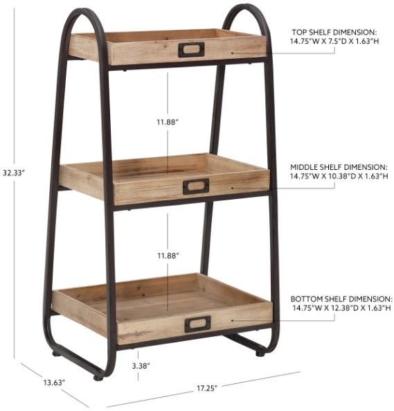 Linon Rustic Brown Three Tiered Storage Shelf-2