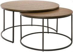 Ensemble de 2 tables à café à plateaux de bois naturel rustique avec bases noires de Decor-Rest® Furniture LTD Berlin
