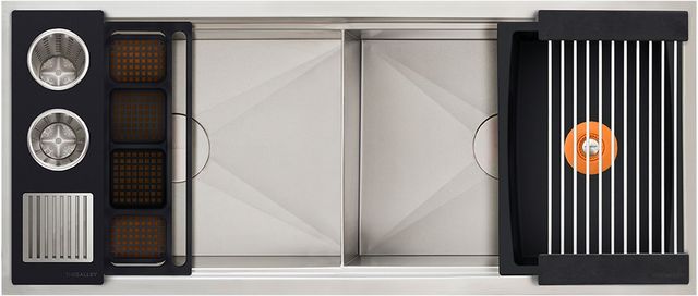 The Galley® Graphite Wood Composite / Graphite Resin+ Ideal Double Bowl WashStation™ 4D with Four Tool Wash Kit-0