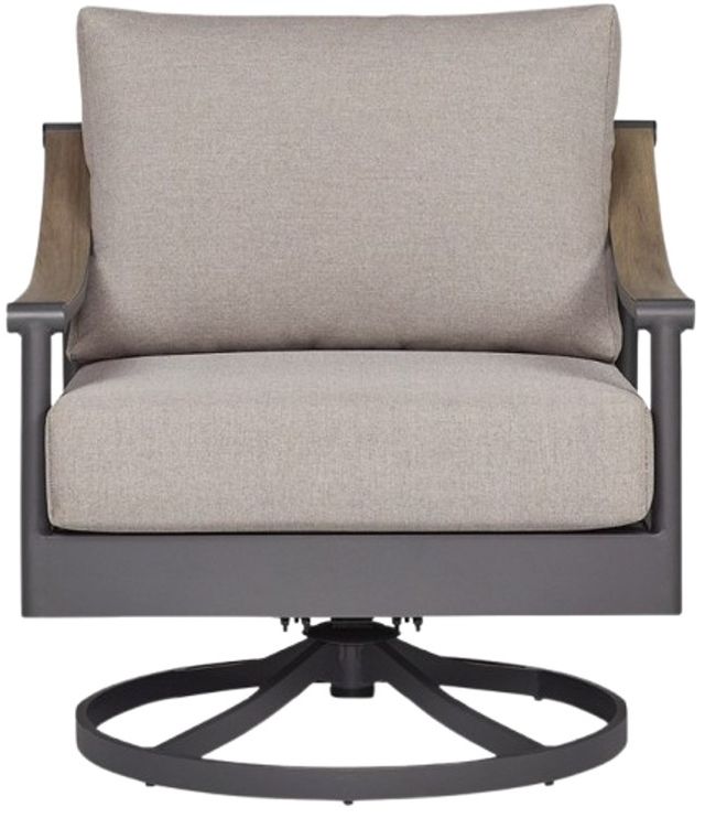 Signature Design by Ashley® North Island Gray/White Aluminum/Fabric Outdoor Swivel Lounge Chair-2