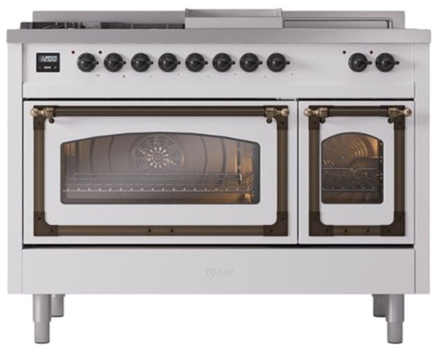Ilve® Nostalgie II Noblesse 48'' Custom RAL Color Pro Style Dual Fuel Range with Burnished Trim-1