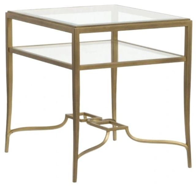 Magnussen Home® Lorena Glass Top Rectangular End Table with Burnished Brass Base-0