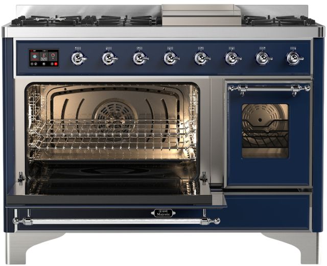 Ilve® Majestic III 48" Midnight Blue Pro Style Dual Fuel Liquid Propane Range with Triple Glass Door and Chrome Trim-2