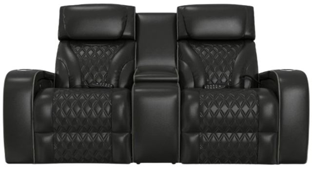 Corinthian Furniture Como Midnight Power Reclining Loveseat with Power Headrest, Console, and Air Massage -0