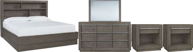Benchcraft® Anibecca 5-Piece Weathered Gray Queen Bookcase Bed Set-0