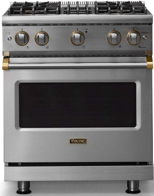 Viking® 5 Series 30" Stainless Steel Pro Style Gas (NG) Range with Brushed Brass Trim-0