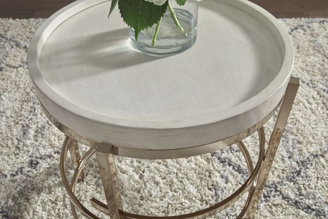 Signature Design by Ashley® Montiflyn White Round End Table with Gold Metal Base-2