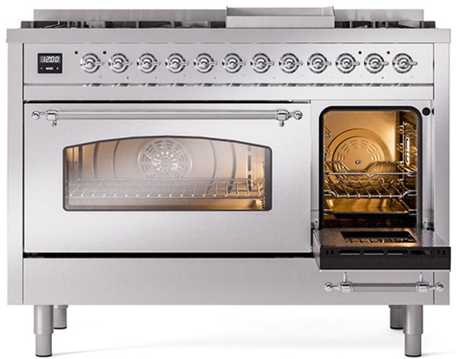Ilve® Nostalgie II Series 48" Stainless Steel Pro Style Dual Fuel Range-3