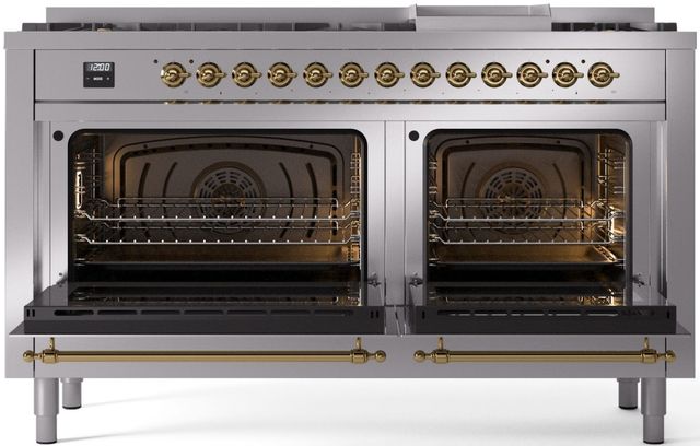 Ilve® Nostalgie II Series 60" Stainless Steel Pro Style Dual Fuel Range-1