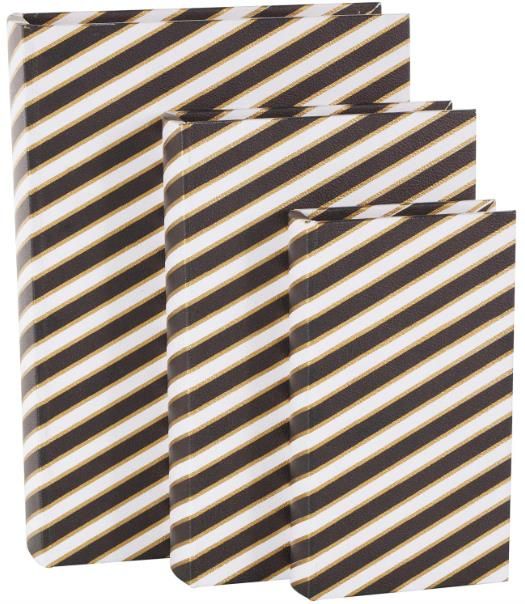 Deco Marche 3-Piece Black Book Storage Decorative Box with White and Gold Stripes Set-0