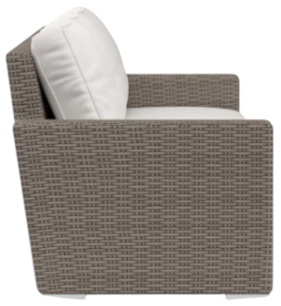 Sunset West Coronado Driftwood Resin Wicker Outdoor Sofa with Canvas Flax Cushion-2