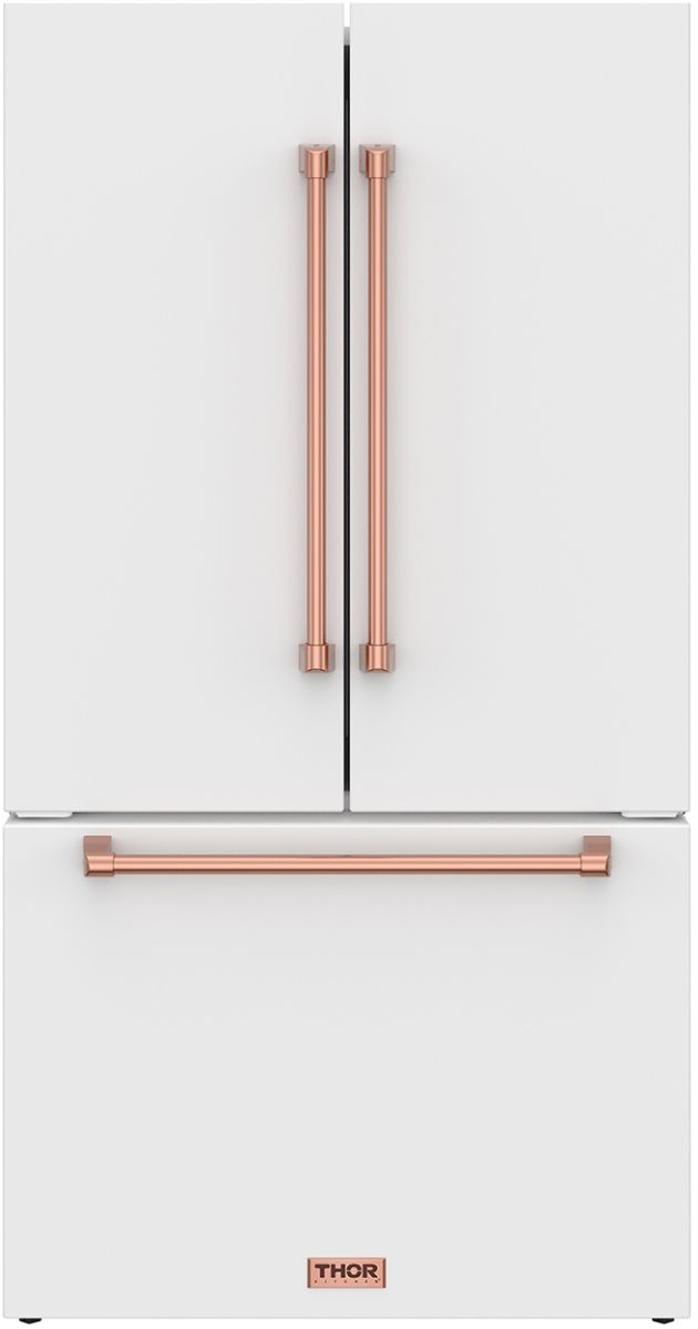 Thor Kitchen Gordon Ramsay Series 36" White French Door Counter Depth Refrigerator with Ice Maker & Rose Gold Hardware-0