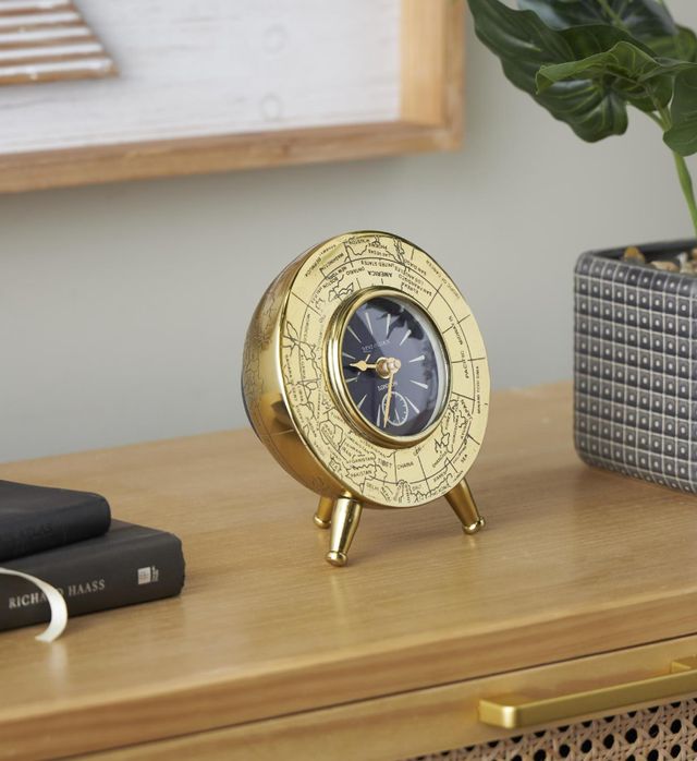 Deco Marche Gold World Map Small Dome Decorative Clock-4