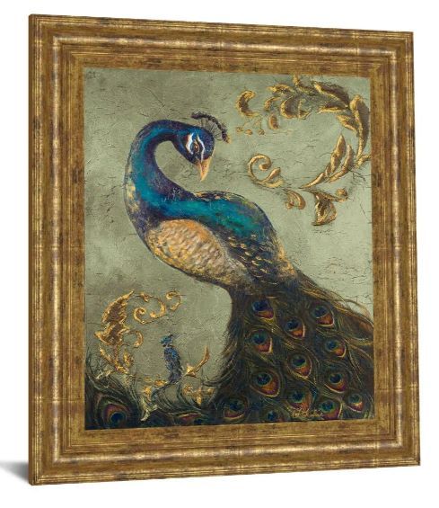 Classy Art Peacock on Sage Il by Tiffany Hakimipour Gold Wall Art-1
