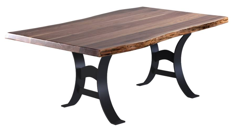 Country View Woodworking Customizable Evergreen 120" Live Edge Sap Walnut Top Dining Table with Metal Base