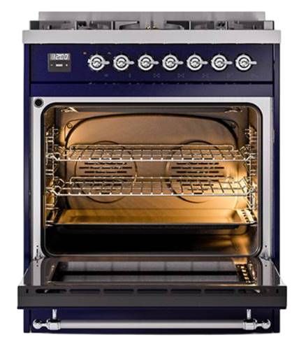 Ilve® Nostalgie II Noblesse 30'' Midnight Blue Pro Style Dual Fuel Range with Chrome Trim-1