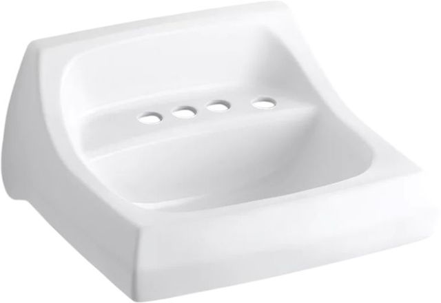 KOHLER® Kingston™ White Wall-Mount Concealed Arm Carrier Bathroom Sink with 4" Centerset Faucet Holes and Right-Hand Soap Dispenser Hole-0