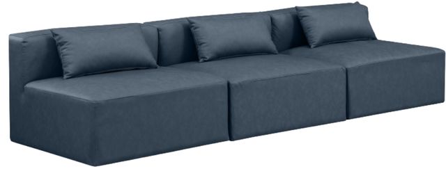 Meridian Furniture Cube 3-Piece Navy Blue Vegan Leather Sofa-0
