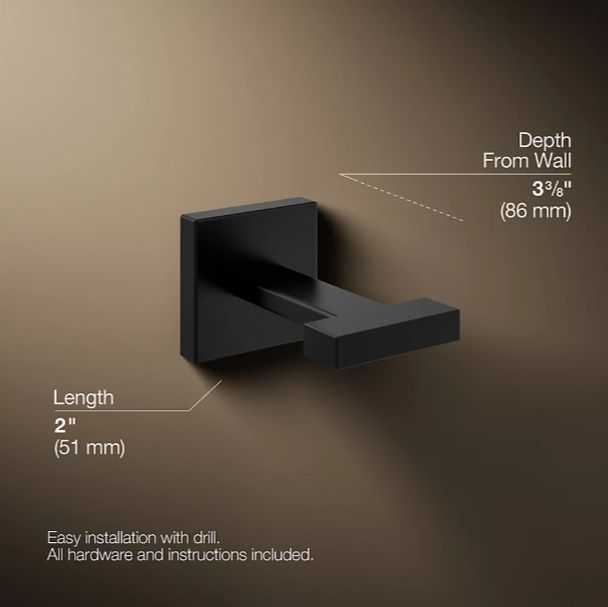 KOHLER® Square Matte Black Robe Hook-2