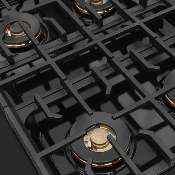 ZLINE Marino 36" Black Stainless Steel Pro Style Dual Fuel Range with 6-Burner DuoPro™ Cooktop and Electric Convection Oven and Polished Gold Accents-3