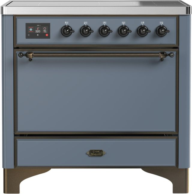 Ilve® Majestic III 36" Blue Gray Pro Style Induction Range with Solid Door and Burnished Trim-0