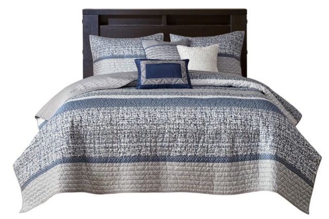 Olliix by Madison Park Rhapsody 6 Piece Navy Full/Queen Reversible Jacquard Coverlet Set-0