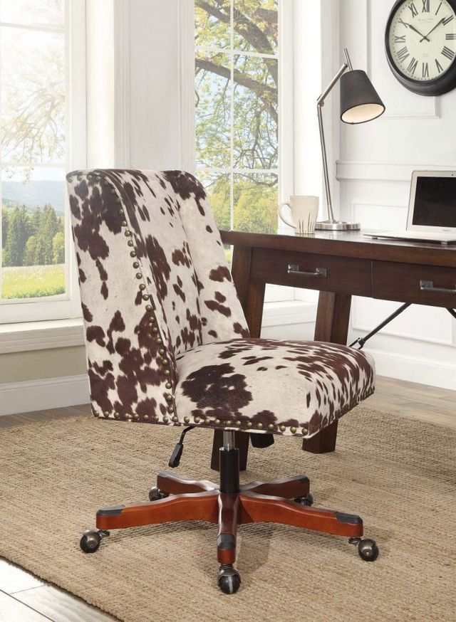 Linon Draper Brown/White Cow Print Office Chair -1