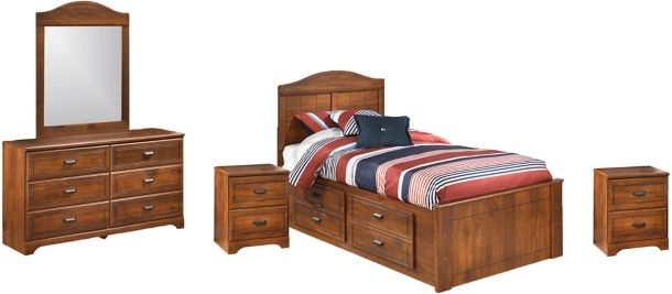 Signature Design by Ashley® Barchan 5-Piece Medium Brown Twin Panel Bed Set-0