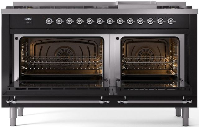 Ilve® Nostalgie II Series 60" Glossy Black Pro Style Dual Fuel Range-1